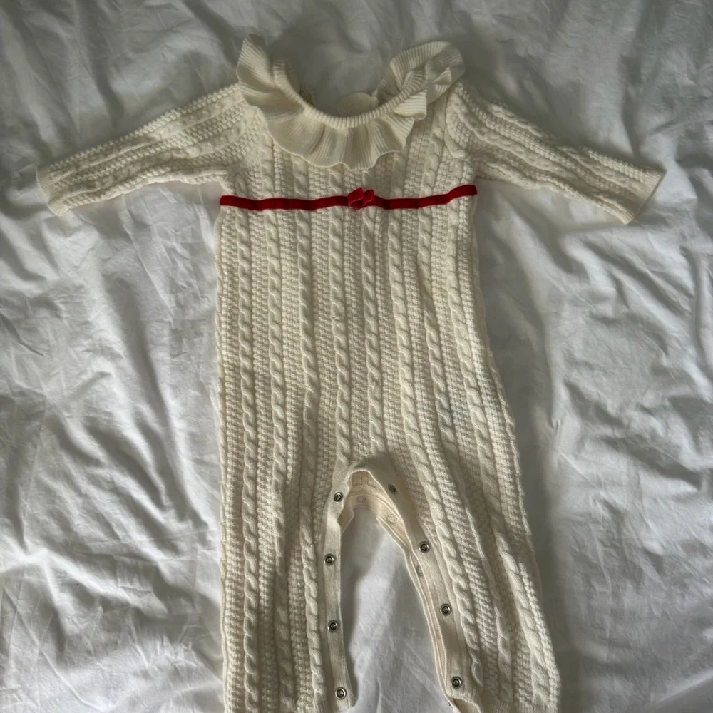 Janie and Jack Cream Knit Ruffle-Collar One-Piece
